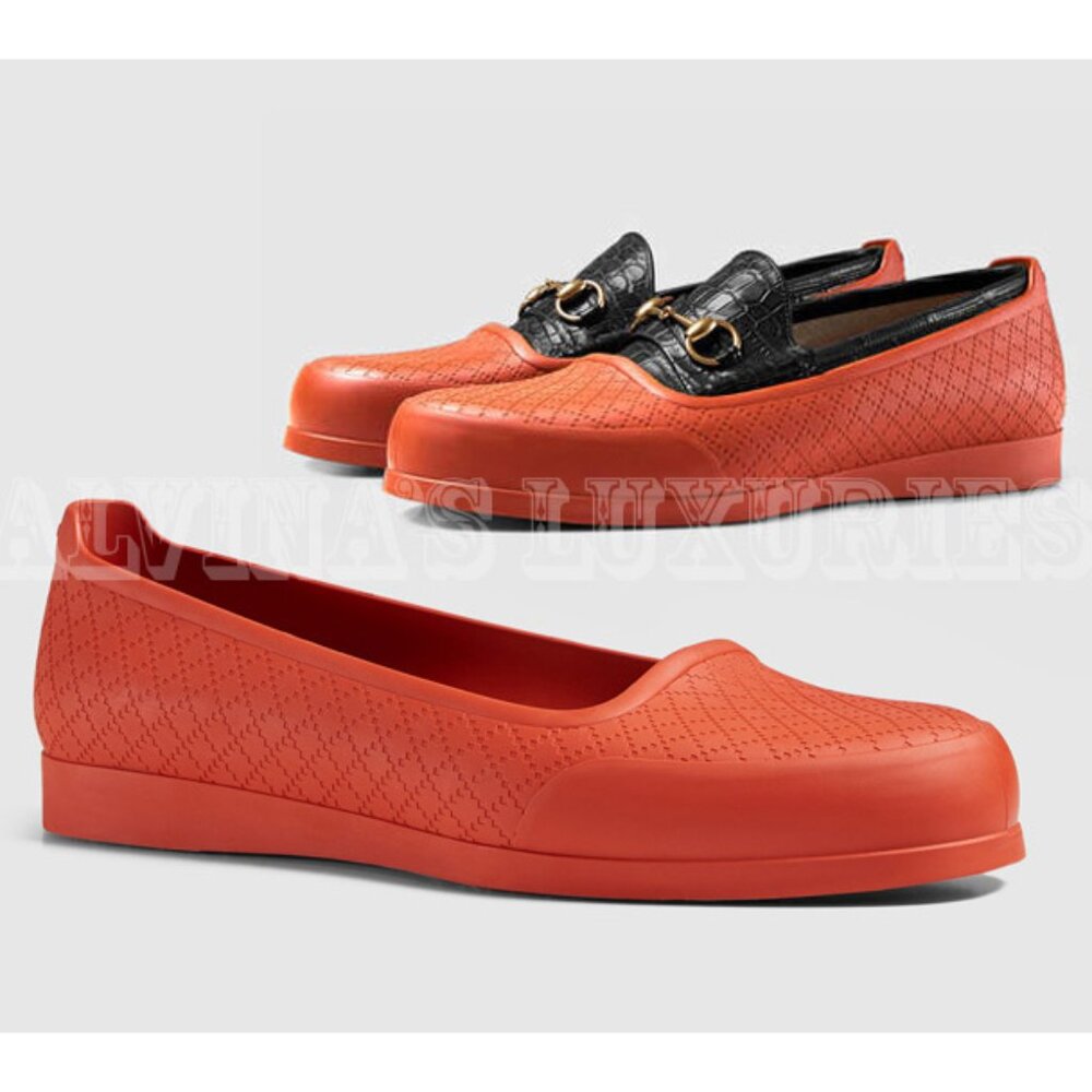 GUCCI MENS SHOES PUMPKIN DIAMANTE PATTERN RUBBER OVERSHOE